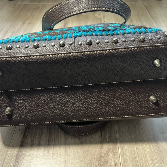 Elegant Turquoise and Brown Shoulder Bag - Picture 5 of 10